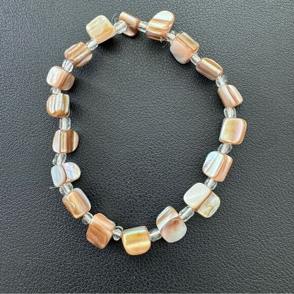 Bracelet  Brown Abstract Beads Elastic Bracelet Boho - Picture 1 of 6